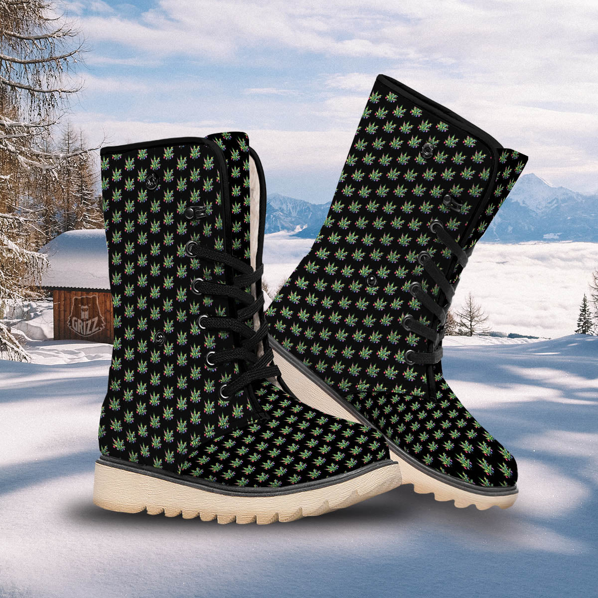 Pot Leaf Christmas Print Pattern Snow Boots-grizzshop
