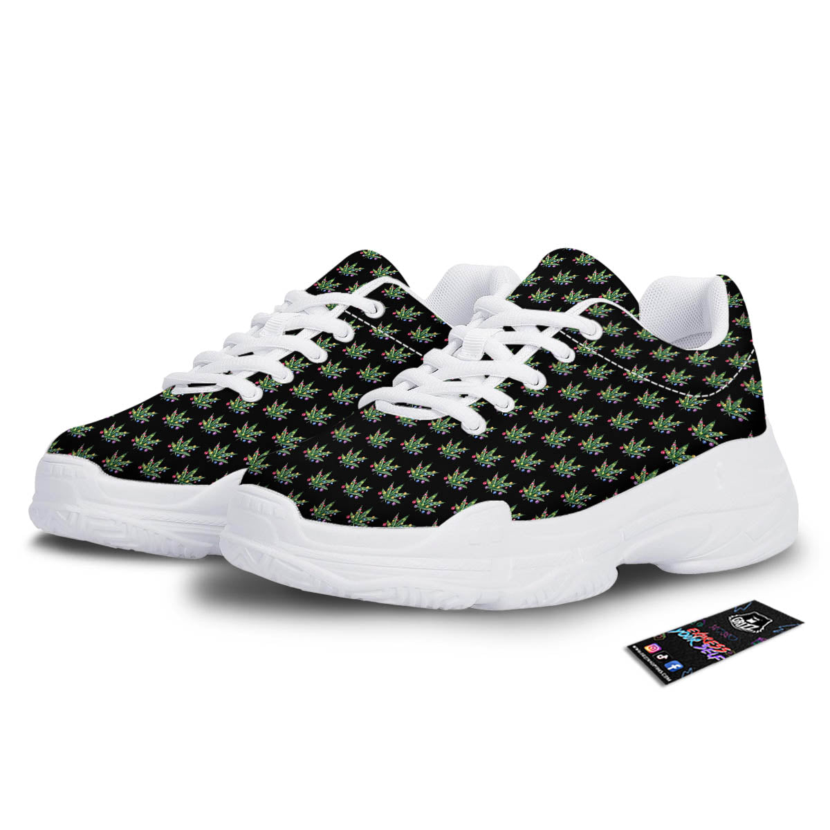 Pot Leaf Christmas Print Pattern White Chunky Shoes-grizzshop