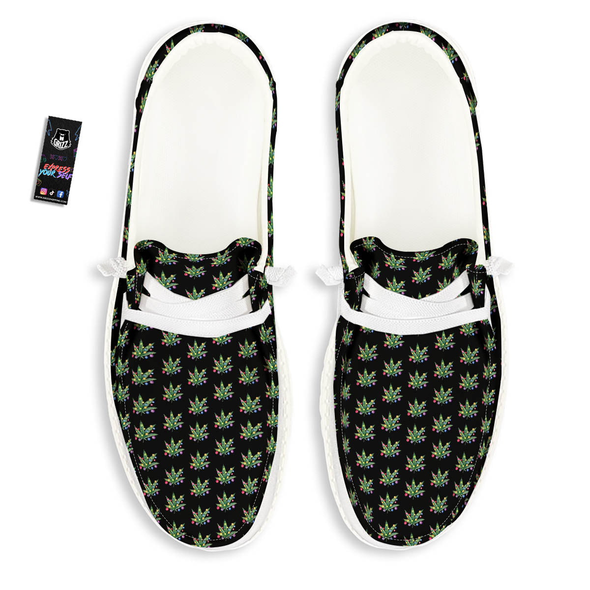 Pot Leaf Christmas Print Pattern White Loafers-grizzshop