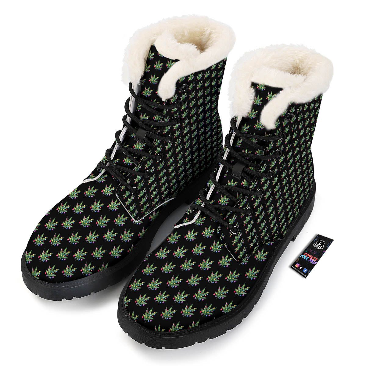 Pot Leaf Christmas Print Pattern Winter Boots-grizzshop