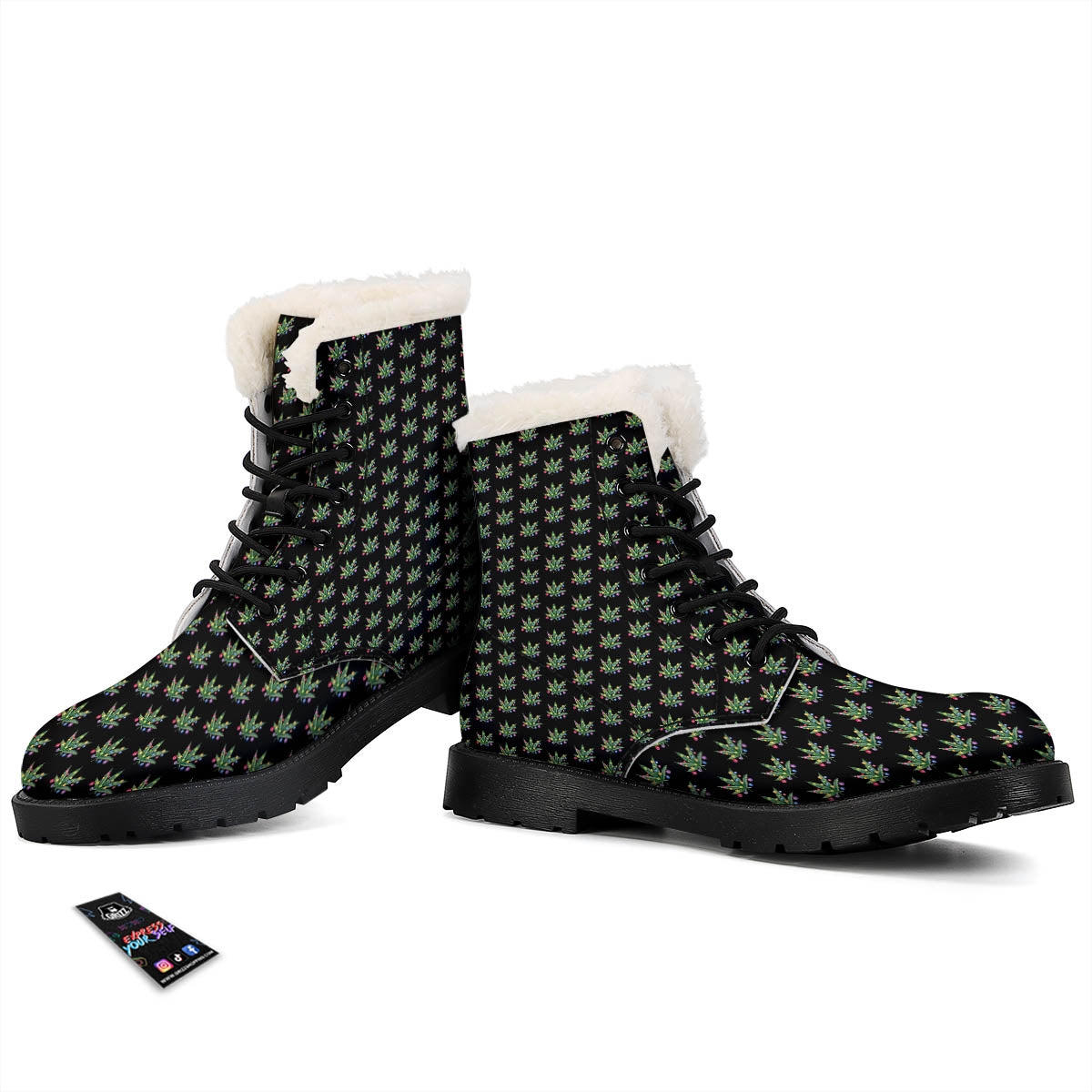 Pot Leaf Christmas Print Pattern Winter Boots-grizzshop