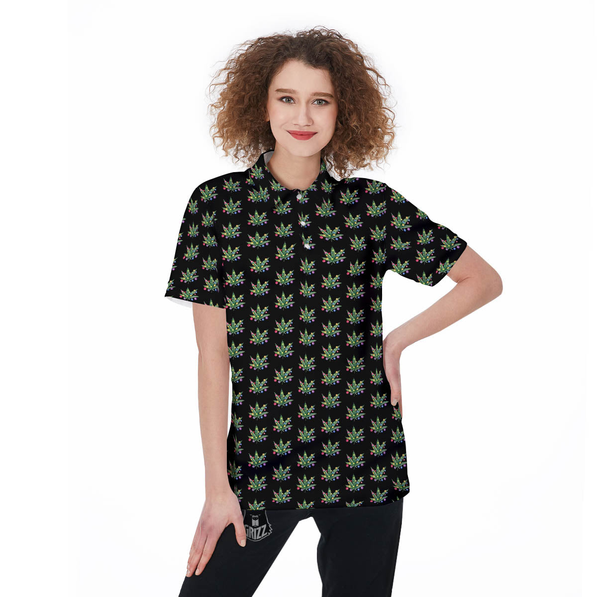 Pot Leaf Christmas Print Pattern Women's Golf Shirts-grizzshop