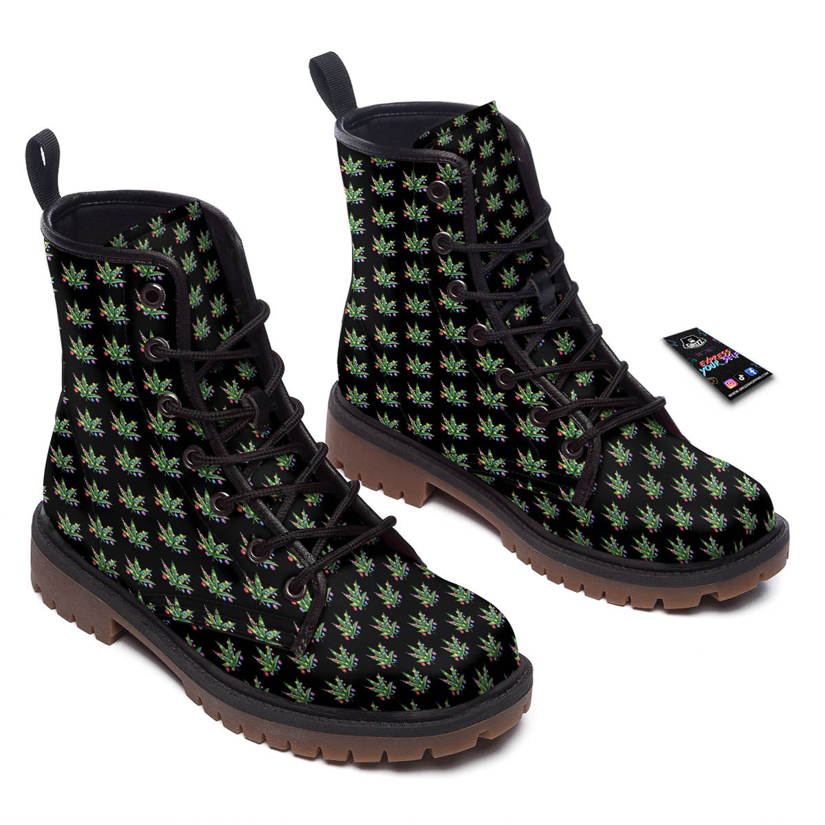 Pot Leaf Christmas Print Pattern Work Boots-grizzshop