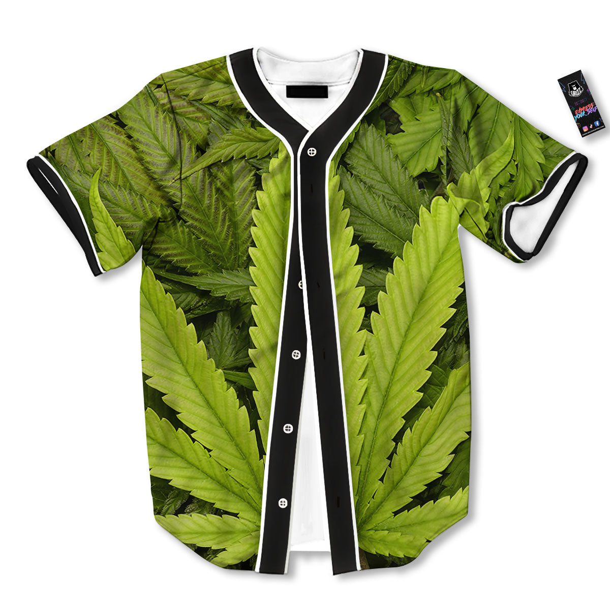 Pot Leaf Green Print Baseball Jersey-grizzshop