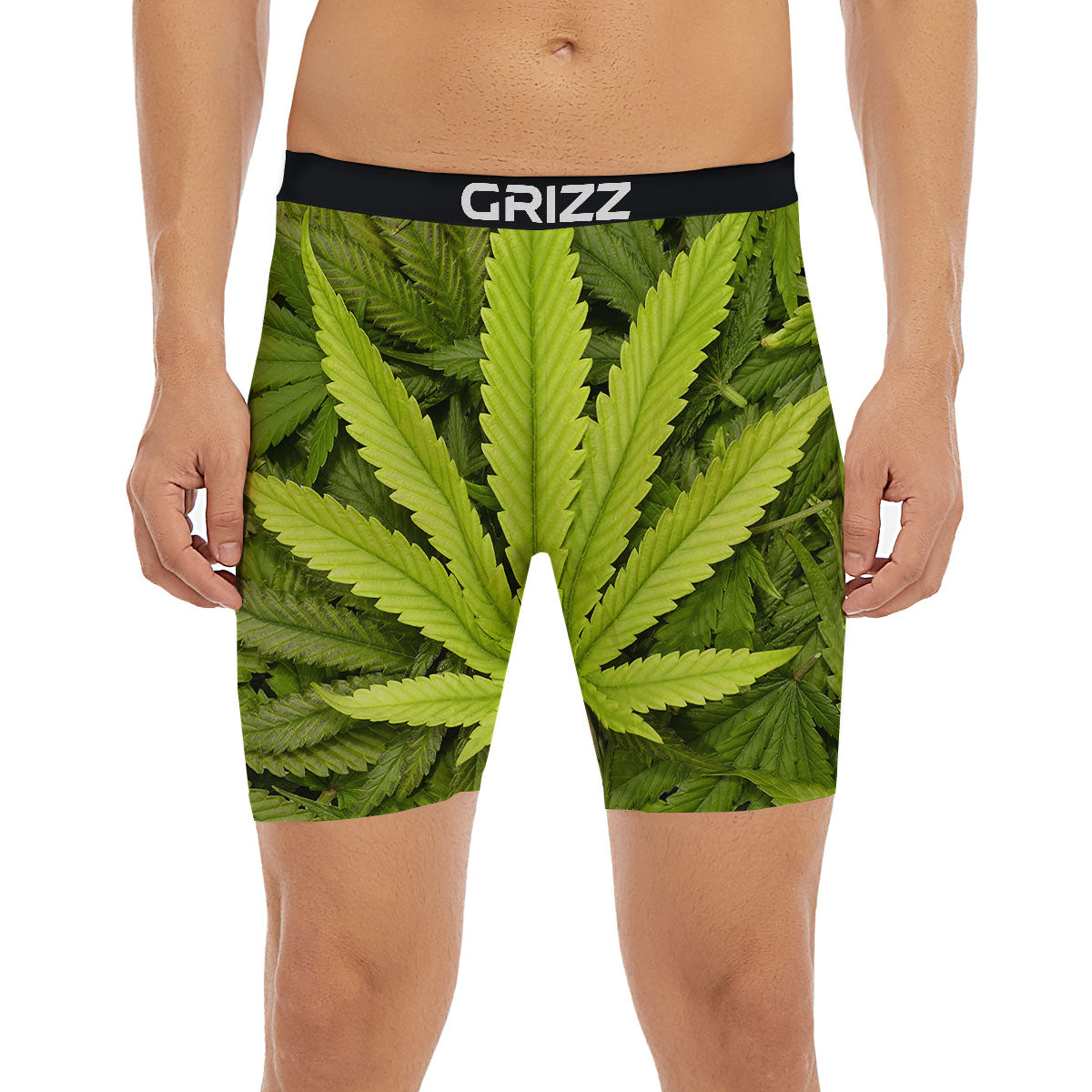 Pot Leaf Green Print Boxer Briefs-grizzshop