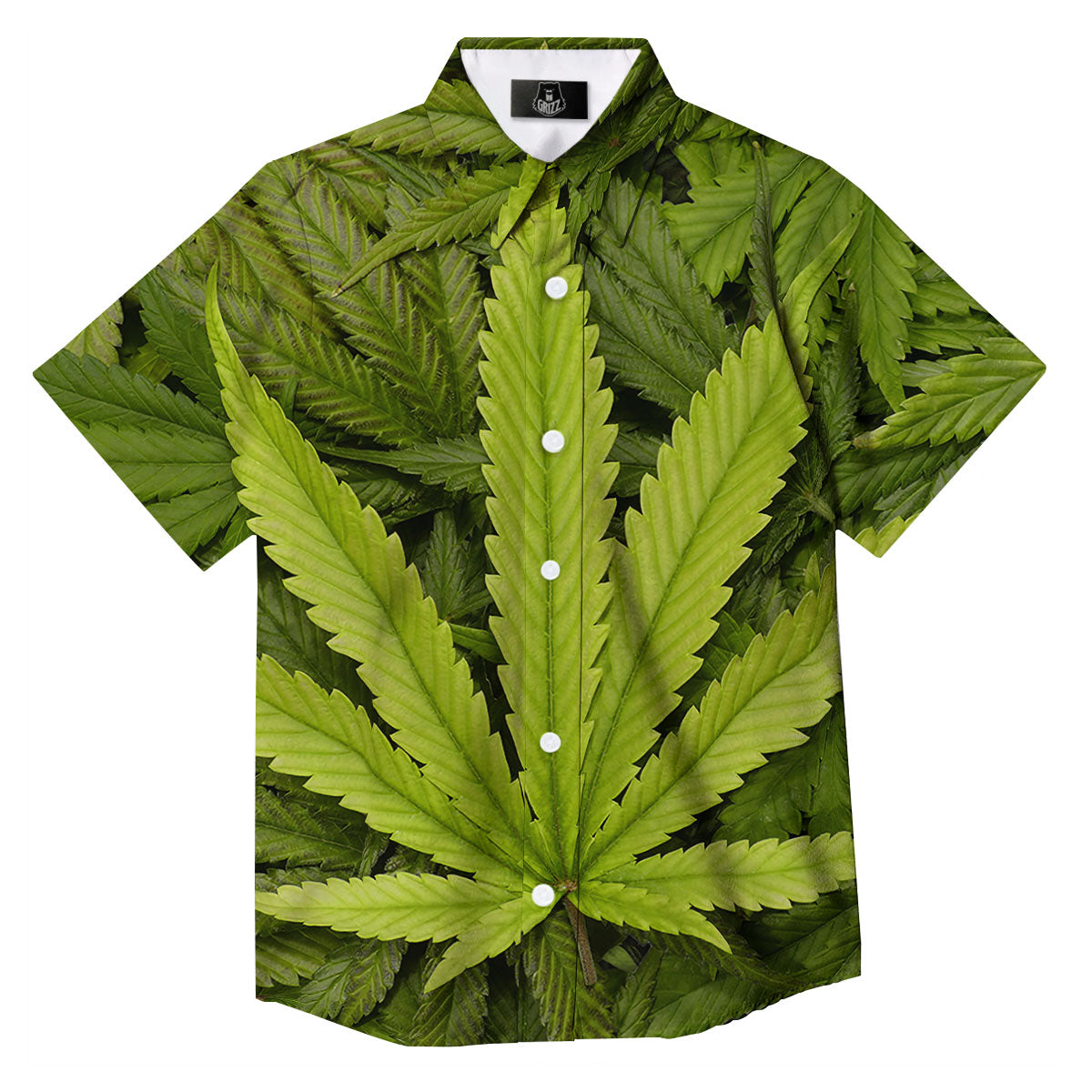 Pot Leaf Green Print Button Up Shirt-grizzshop