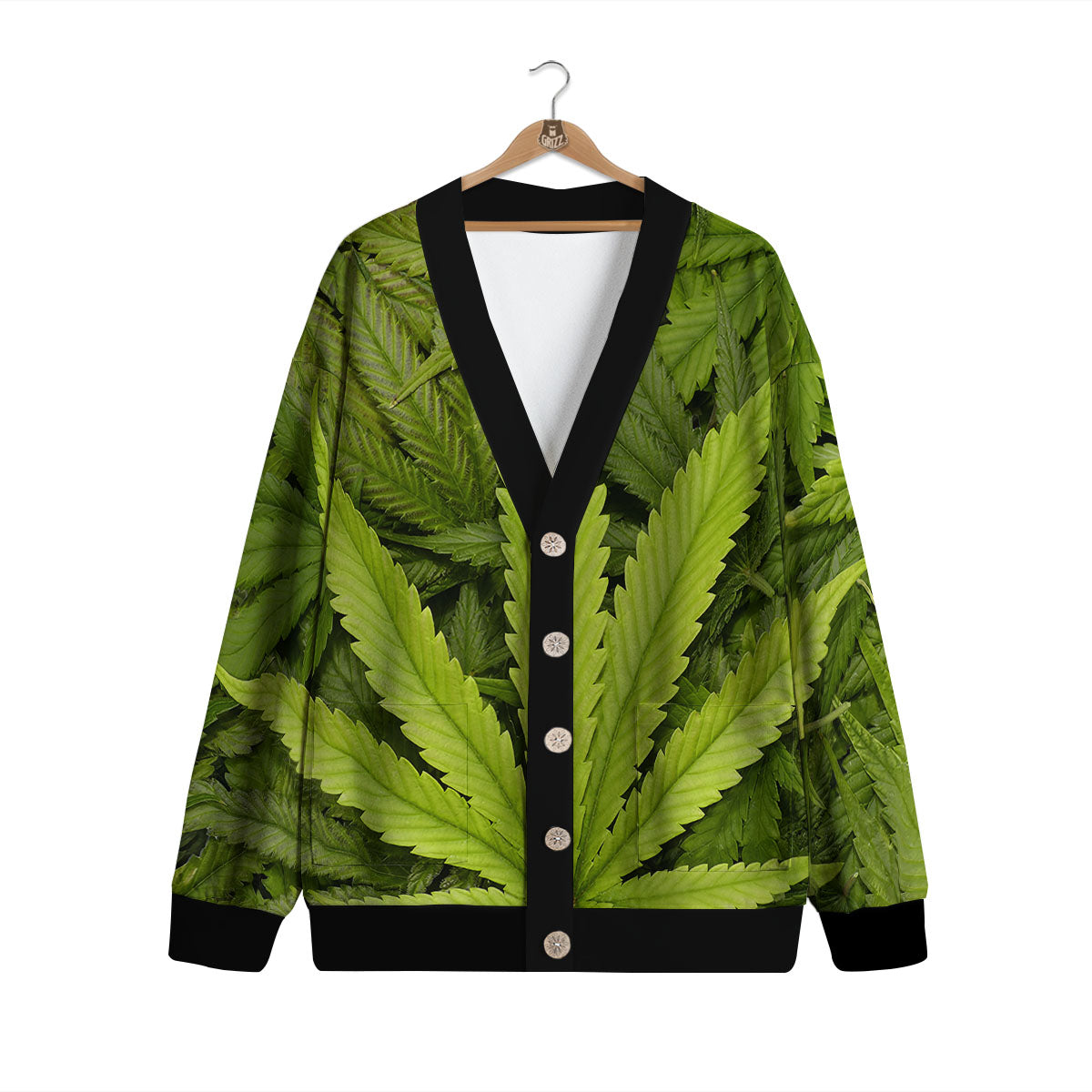 Pot Leaf Green Print Cardigan-grizzshop