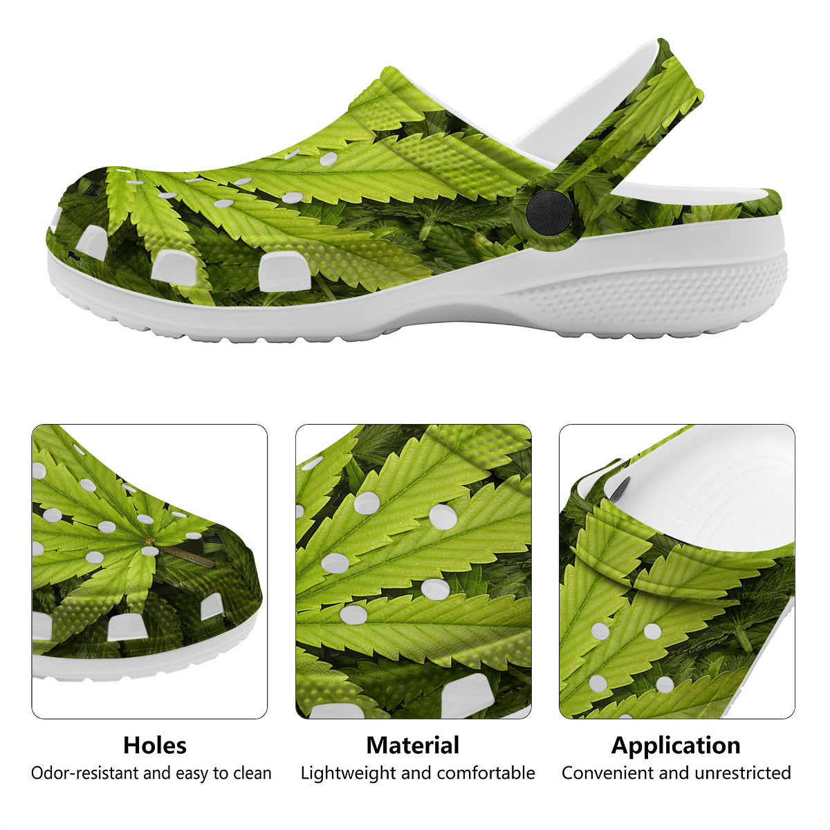 Pot Leaf Green Print Clog-grizzshop