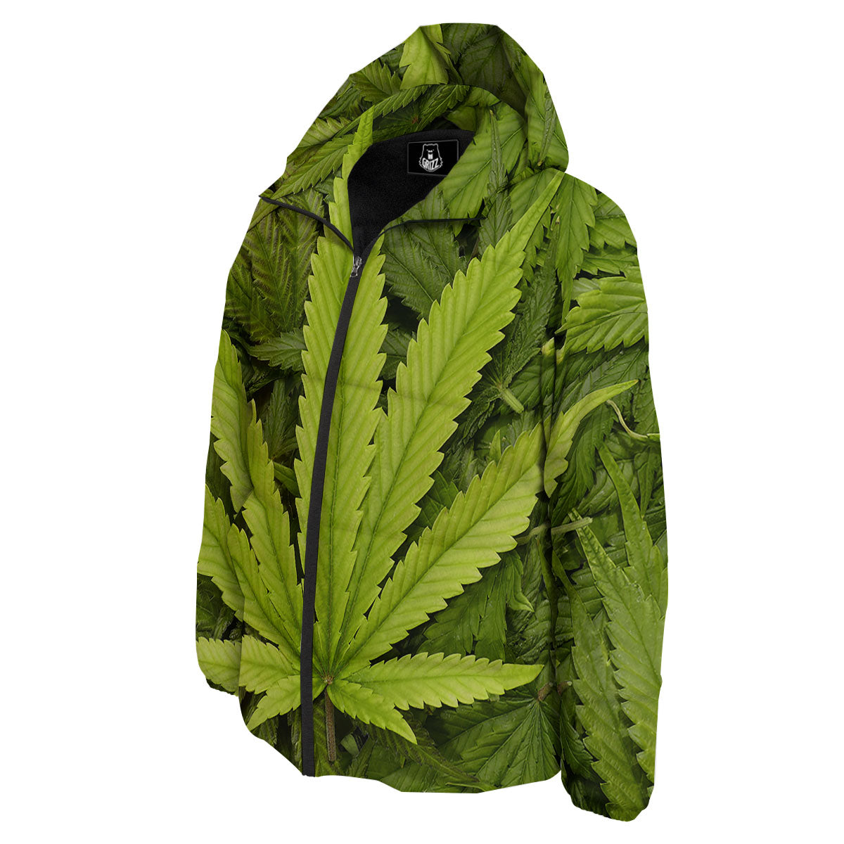 Pot Leaf Green Print Down Jacket-grizzshop