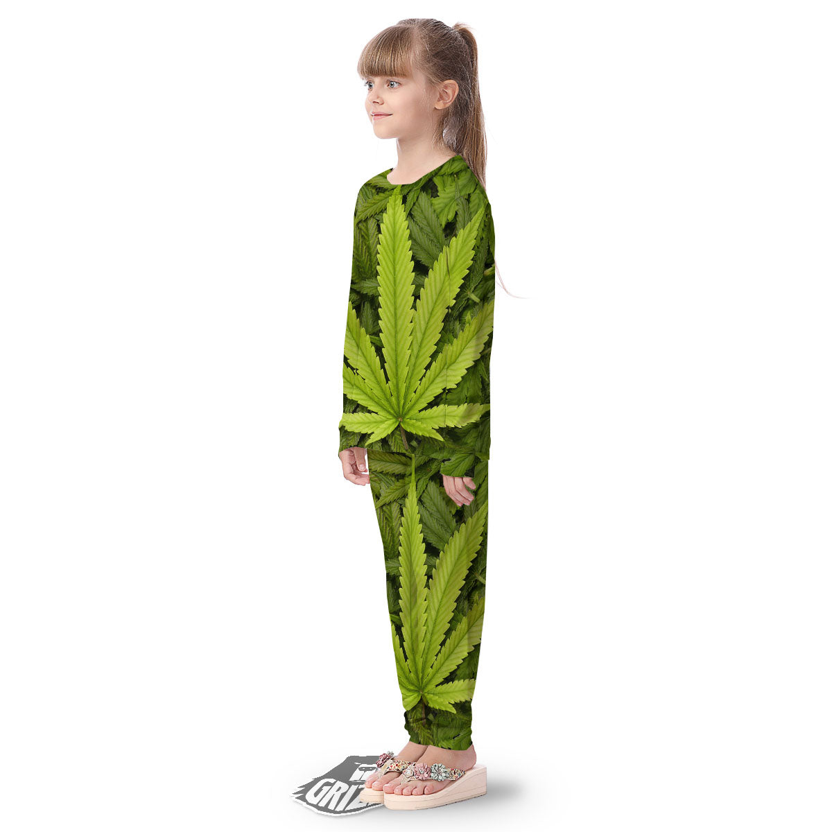 Pot Leaf Green Print Kid's Pajamas-grizzshop