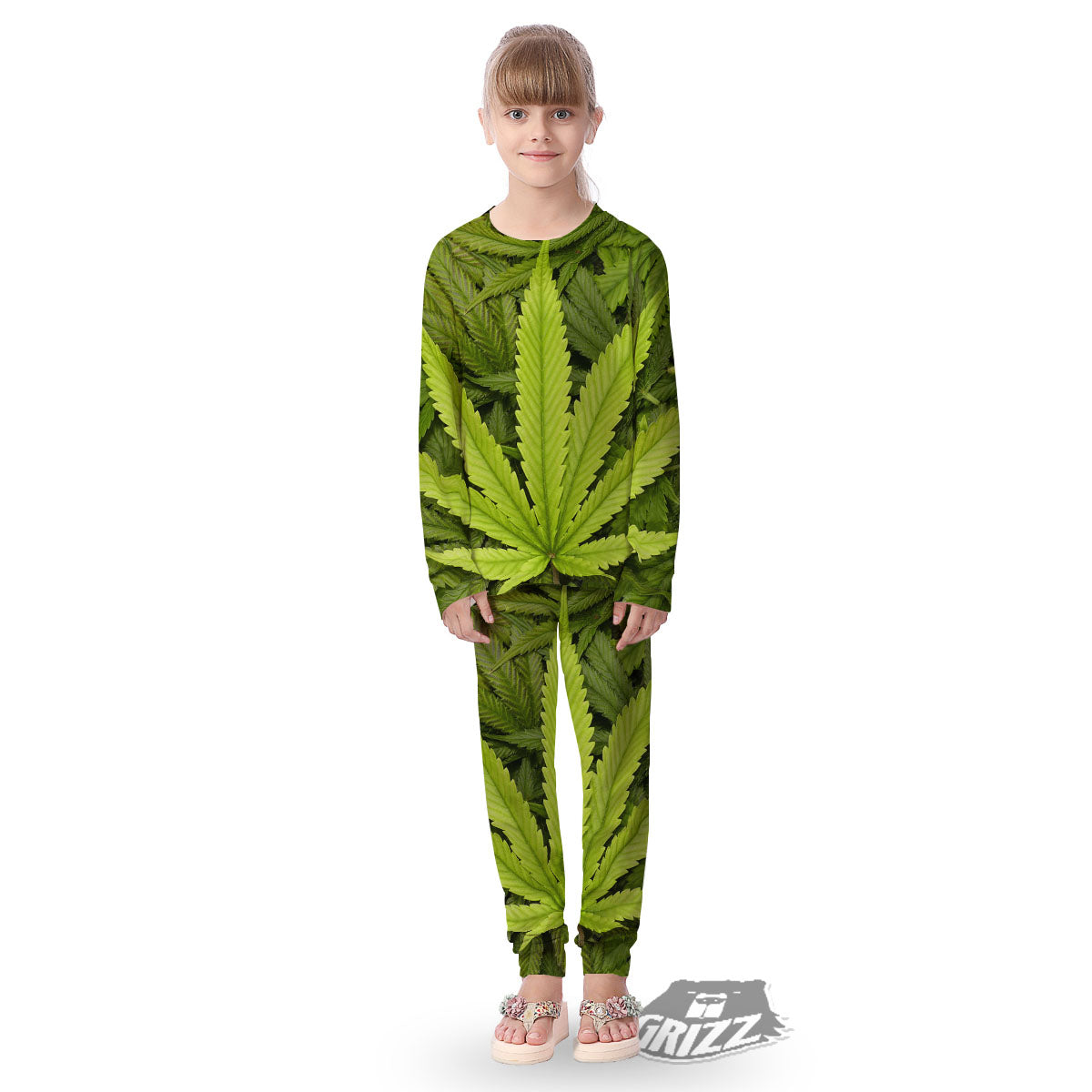 Pot Leaf Green Print Kid's Pajamas-grizzshop