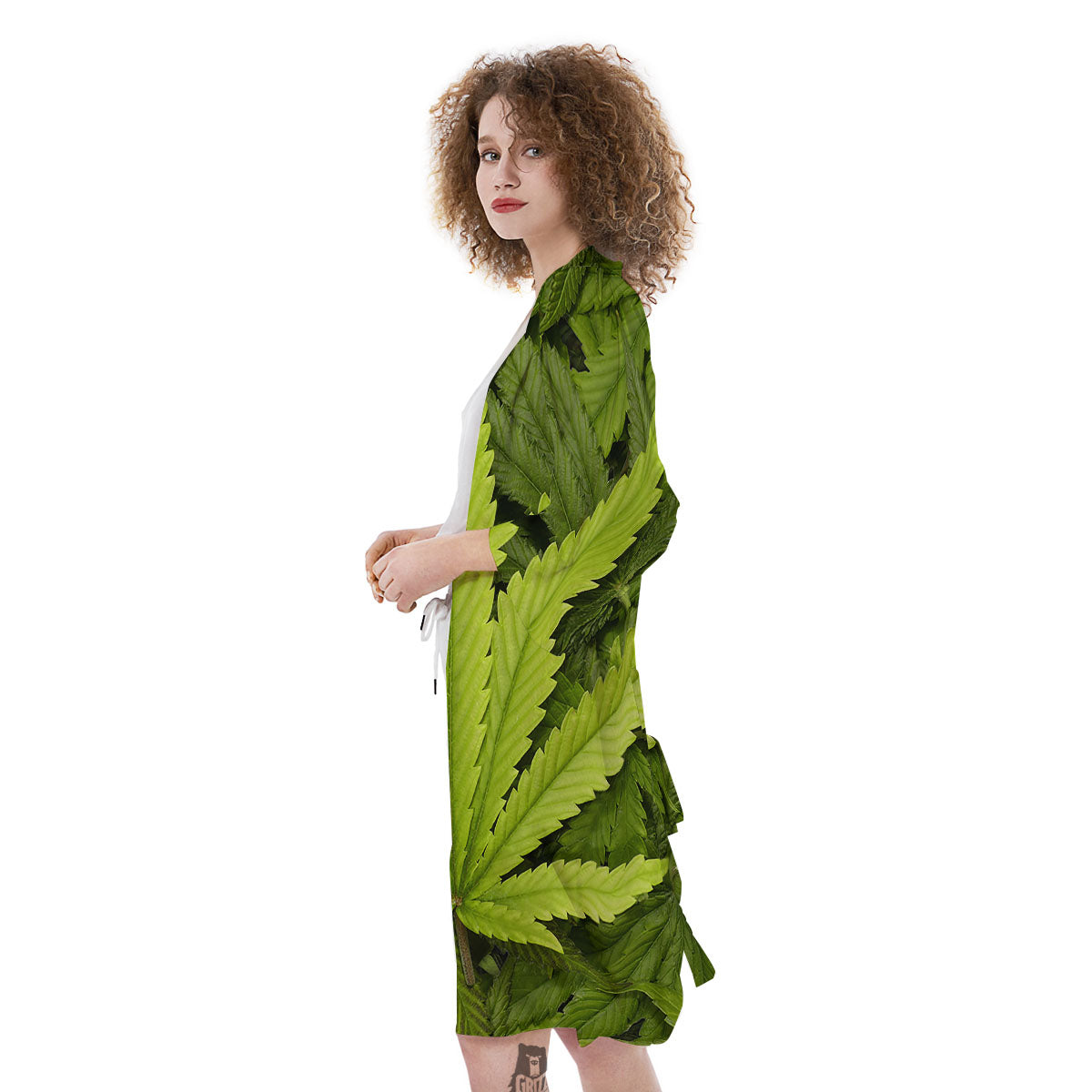 Pot Leaf Green Print Kimono-grizzshop