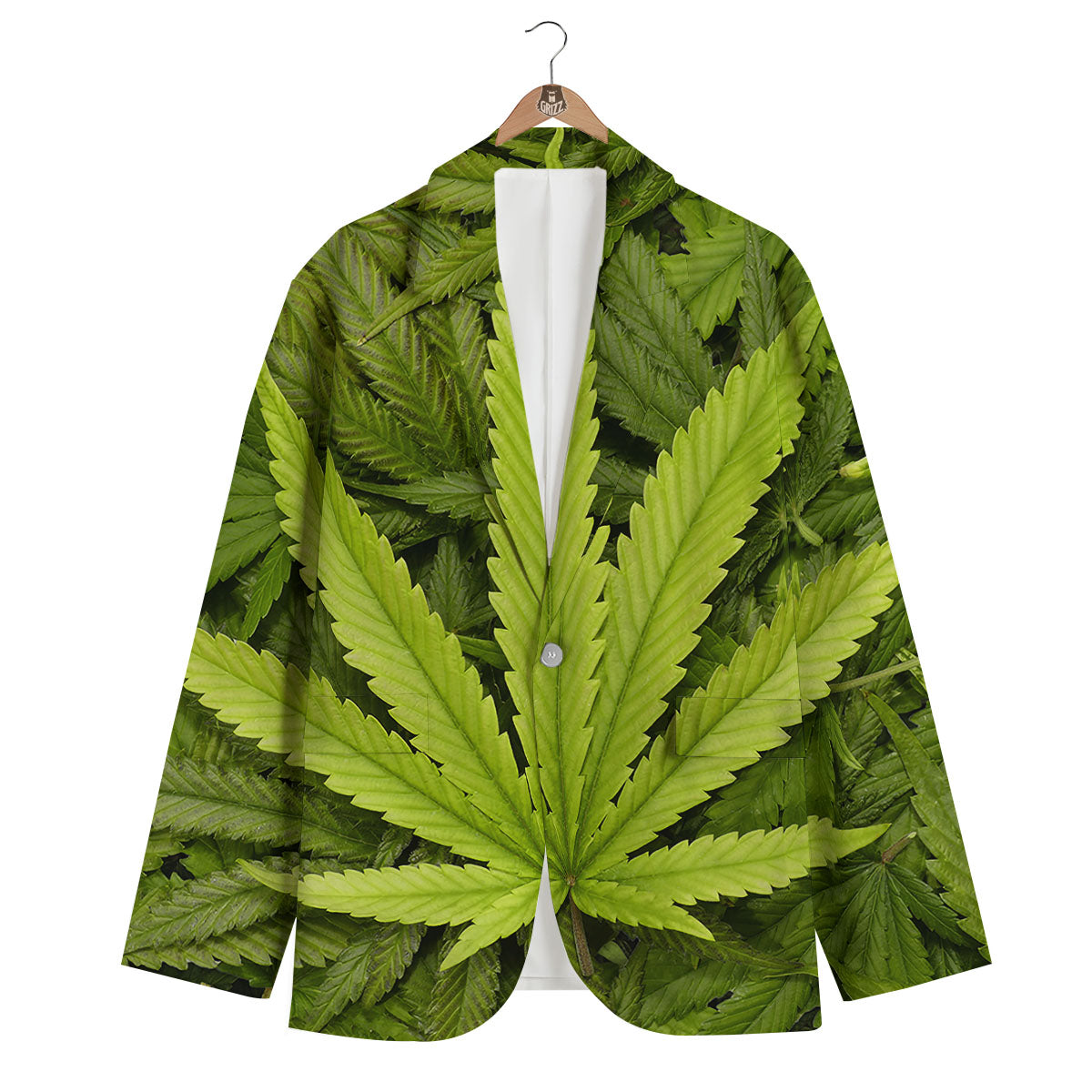 Pot Leaf Green Print Men's Blazer-grizzshop