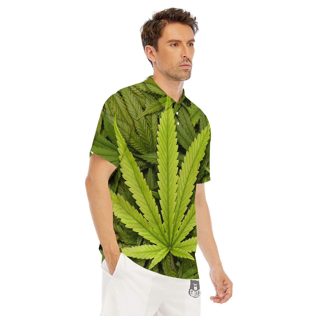 Pot Leaf Green Print Men's Golf Shirts-grizzshop