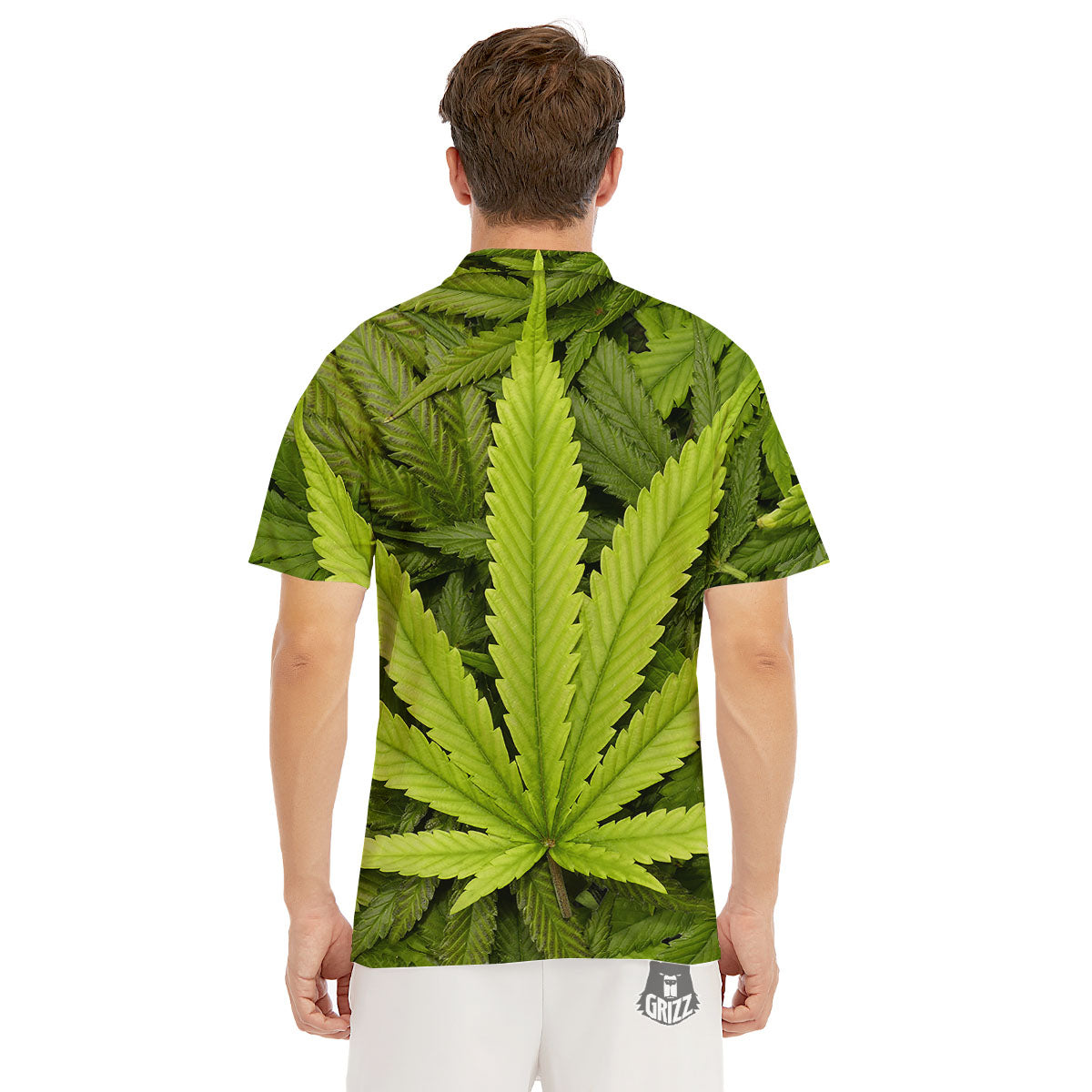 Pot Leaf Green Print Men's Golf Shirts-grizzshop