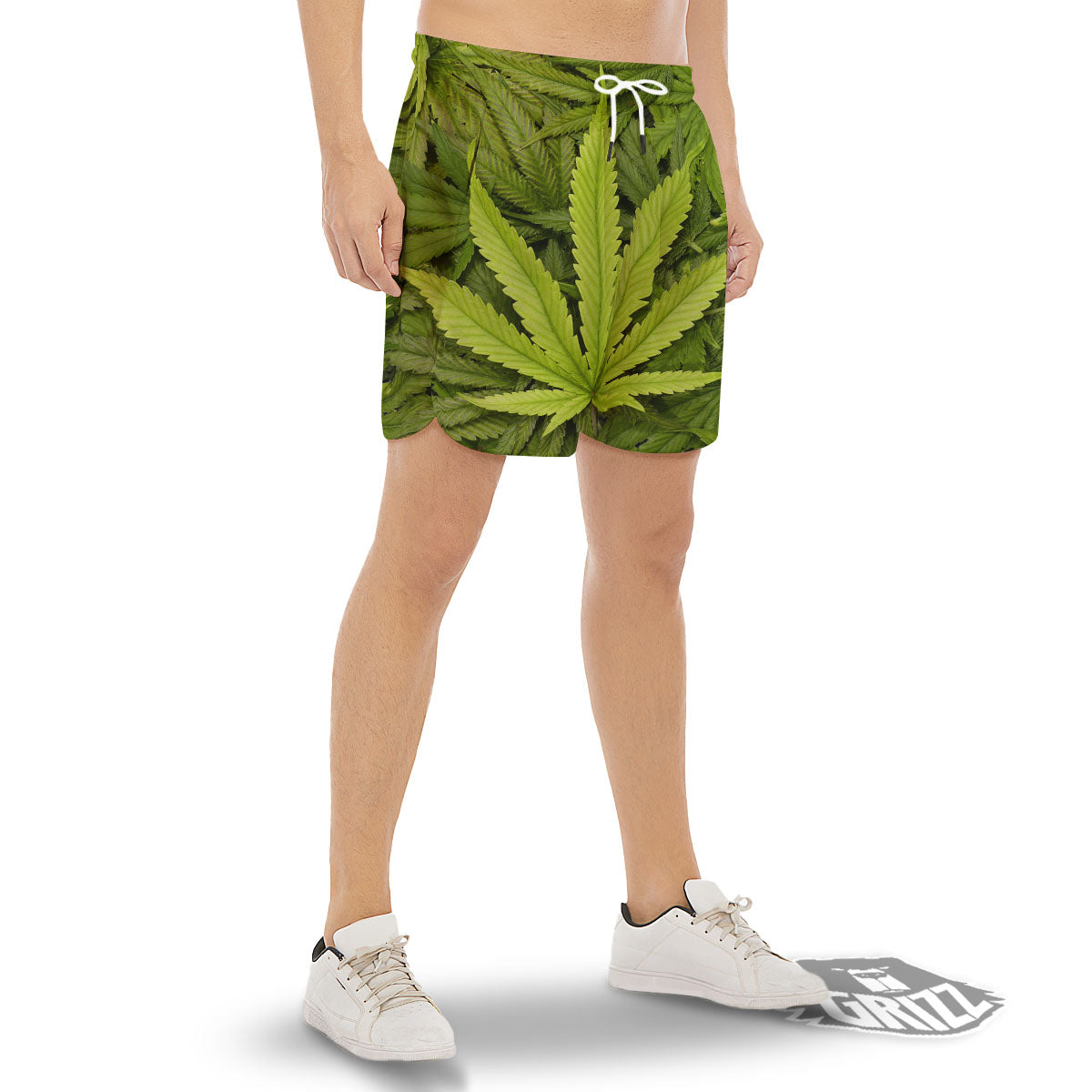 Pot Leaf Green Print Men's Gym Shorts-grizzshop