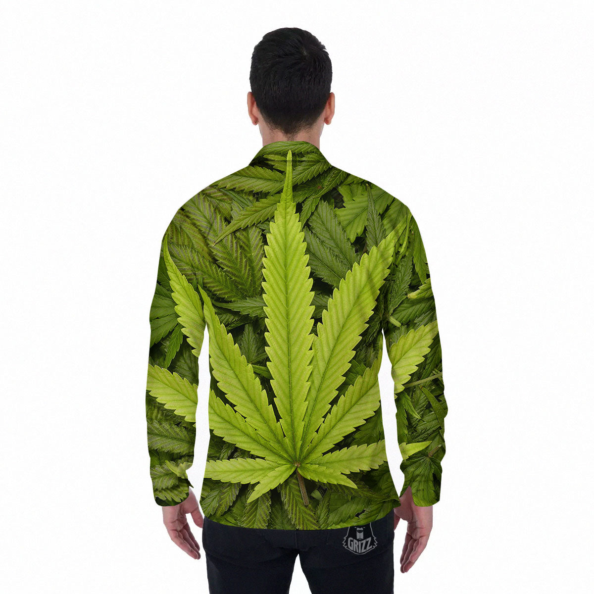 Pot Leaf Green Print Men's Long Sleeve Shirts-grizzshop