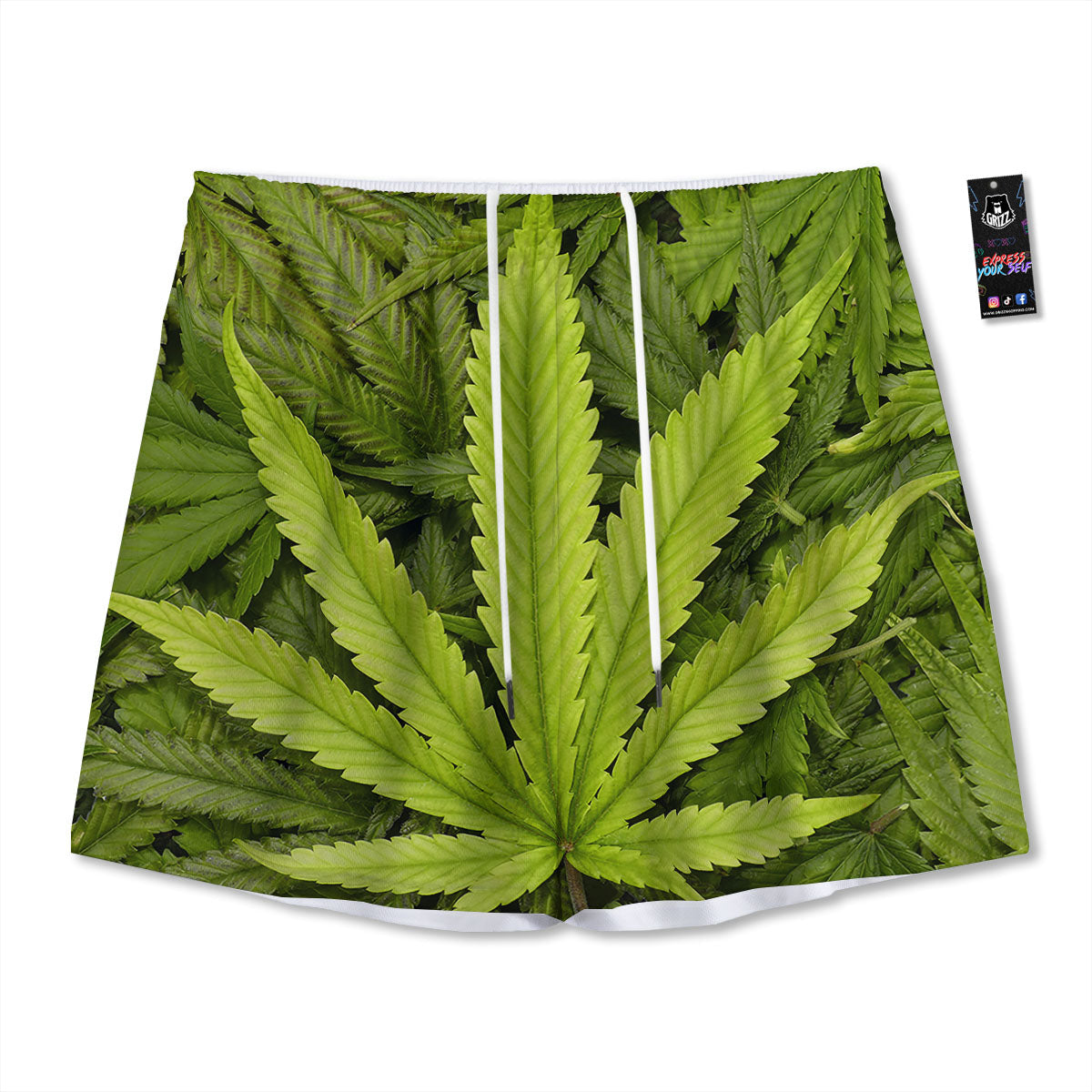 Pot Leaf Green Print Mesh Shorts