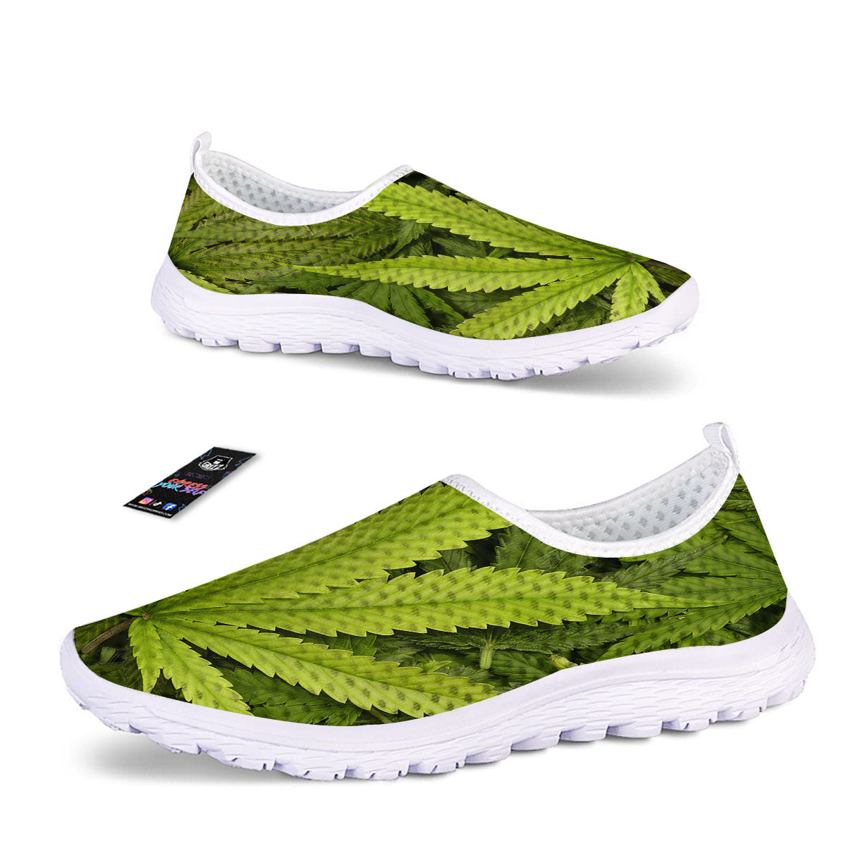 Pot Leaf Green Print Nurse Shoes-grizzshop