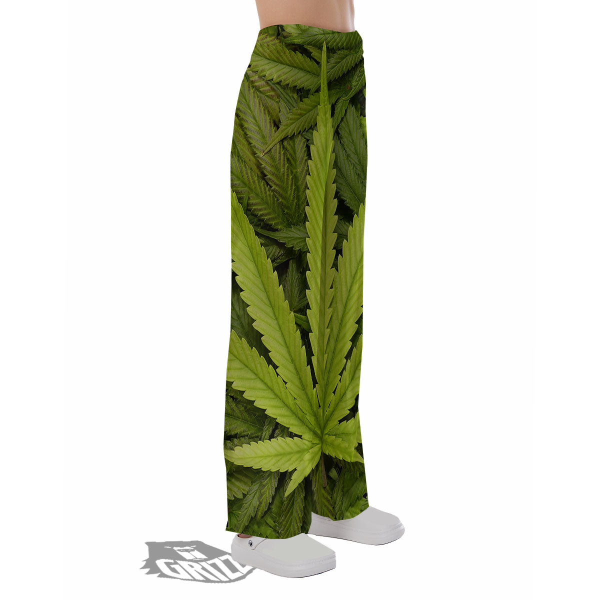 Pot Leaf Green Print Pajama Pants-grizzshop