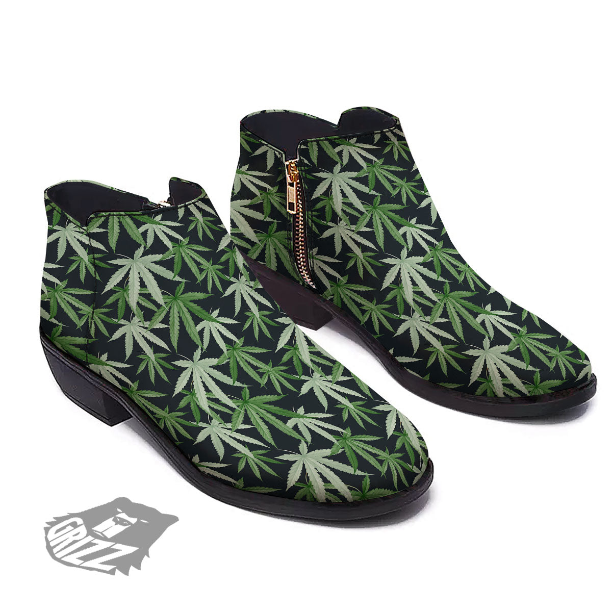 Pot Leaf Green Print Pattern Ankle Boots-grizzshop