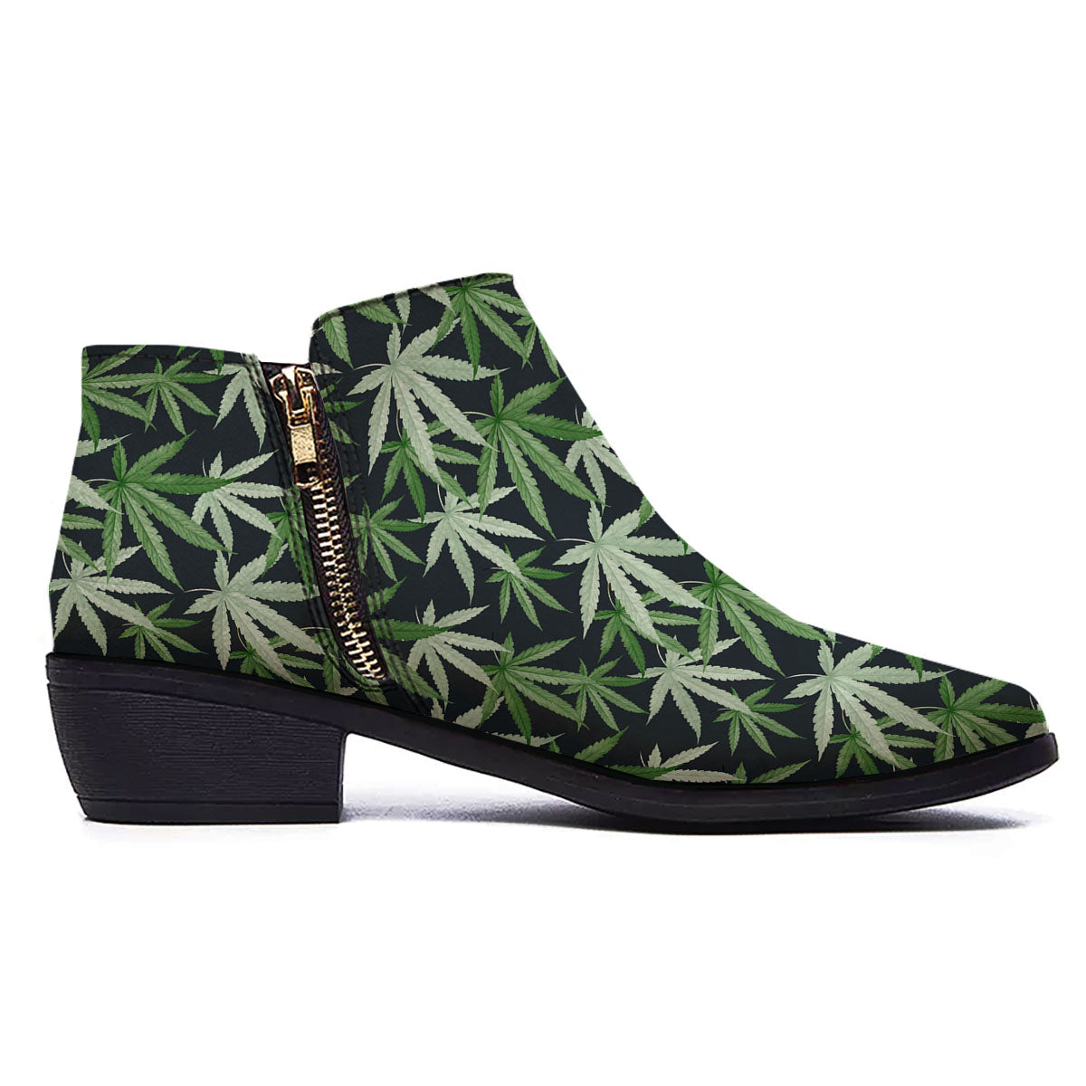 Pot Leaf Green Print Pattern Ankle Boots-grizzshop