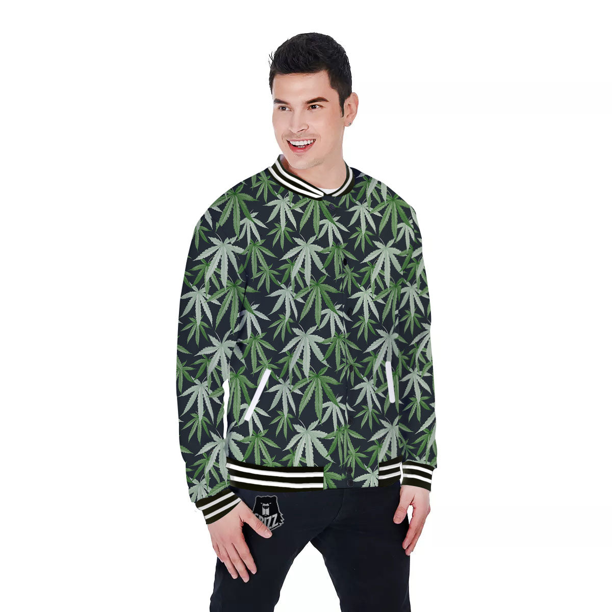 Pot Leaf Green Print Pattern Baseball Jacket-grizzshop