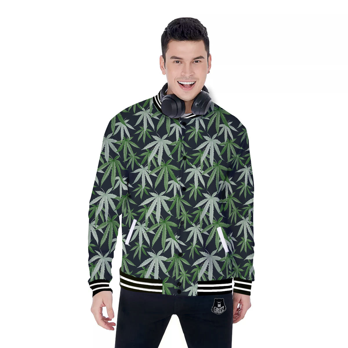Pot Leaf Green Print Pattern Baseball Jacket-grizzshop