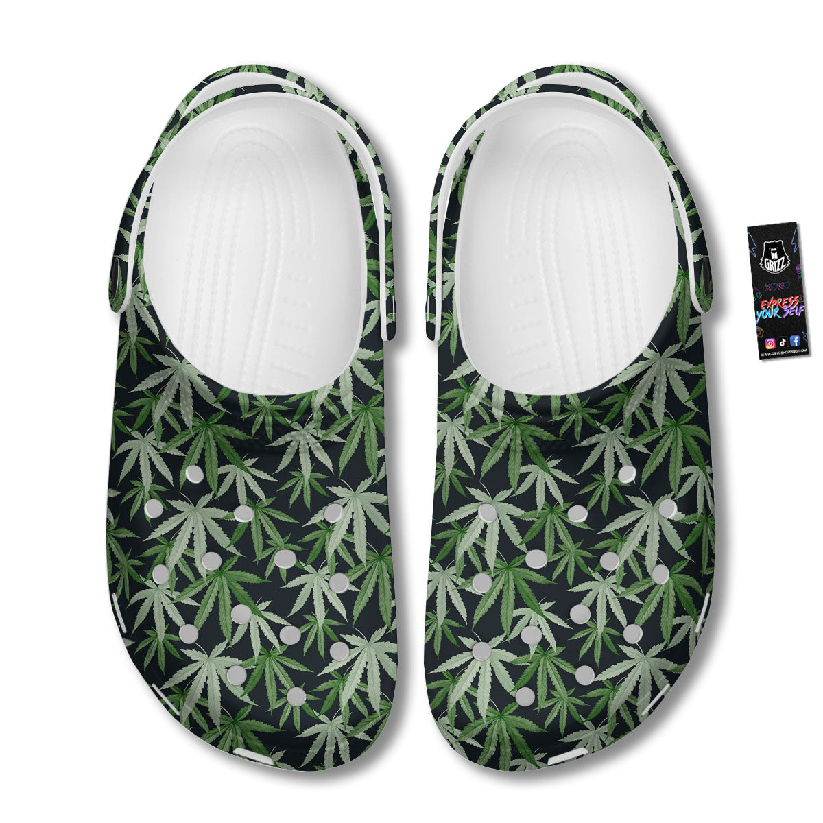 Pot Leaf Green Print Pattern Clog-grizzshop