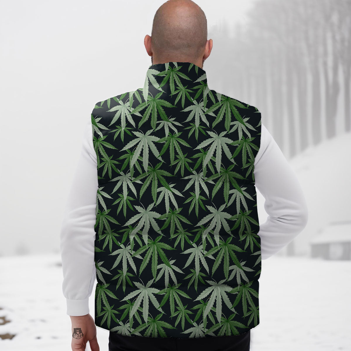 Pot Leaf Green Print Pattern Down Vest