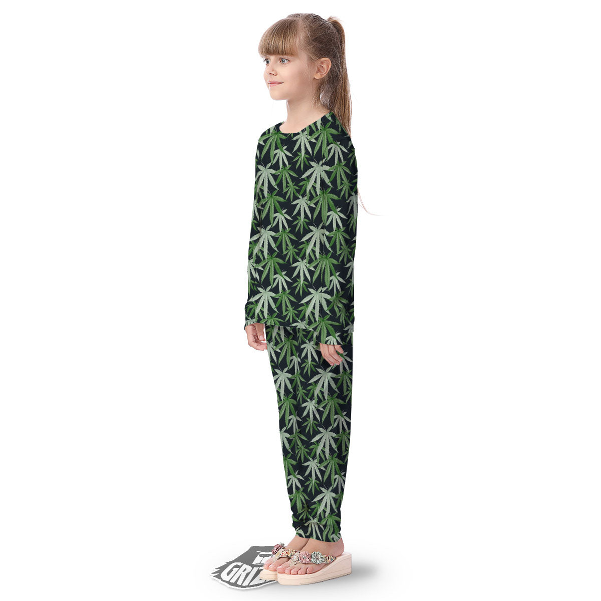 Pot Leaf Green Print Pattern Kid's Pajamas-grizzshop