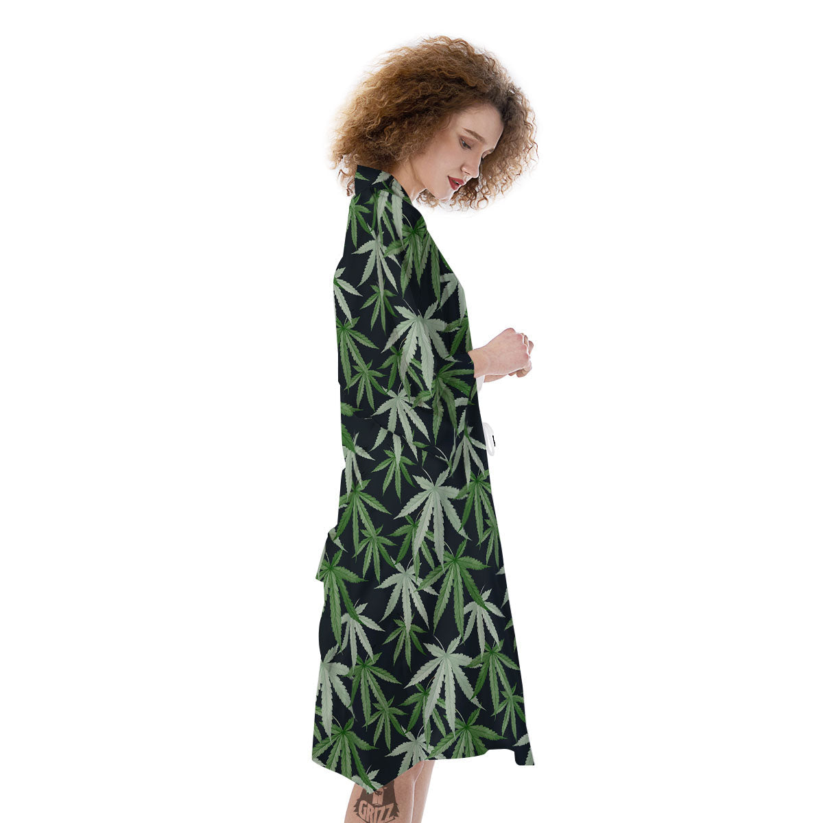 Pot Leaf Green Print Pattern Kimono-grizzshop
