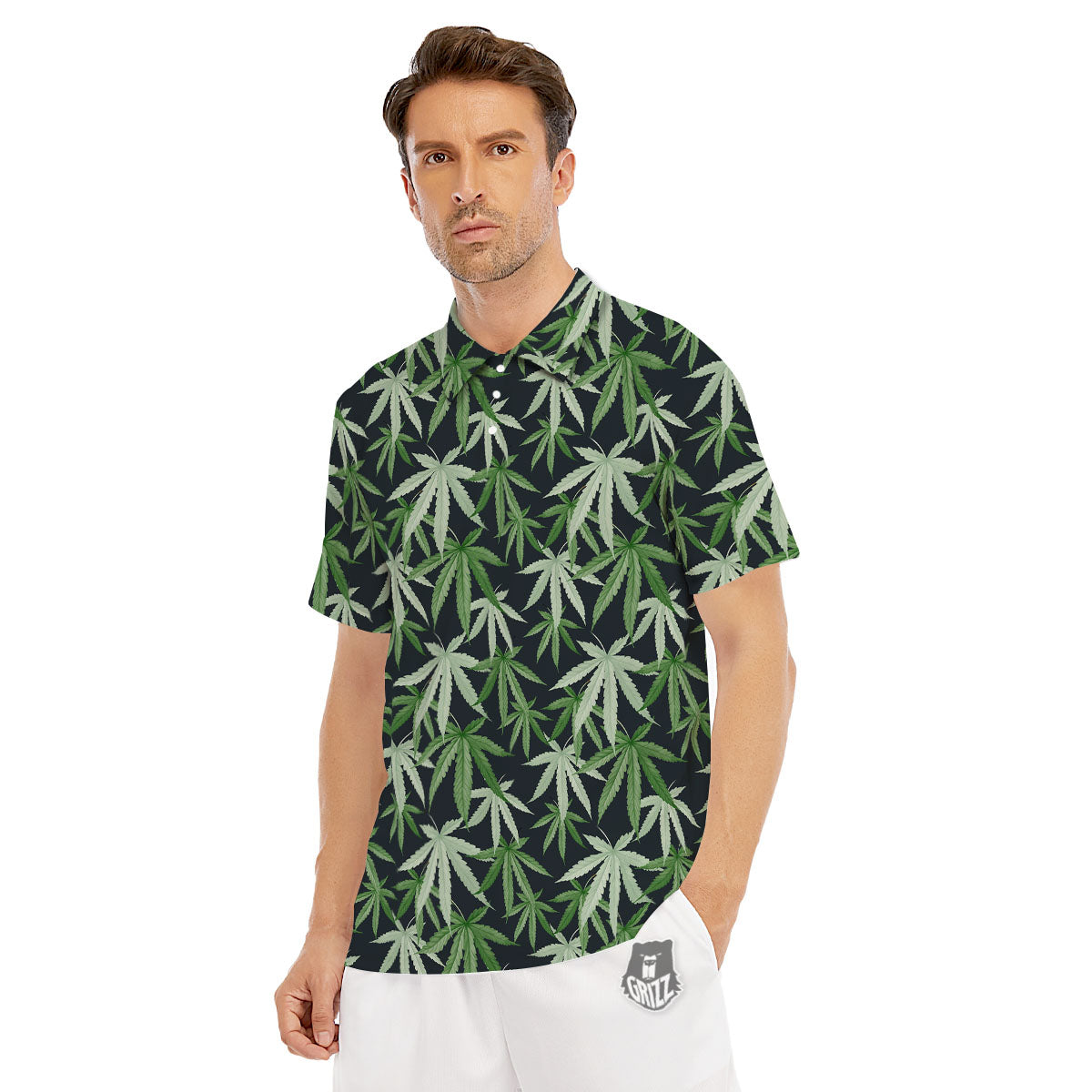 Pot Leaf Green Print Pattern Men's Golf Shirts-grizzshop