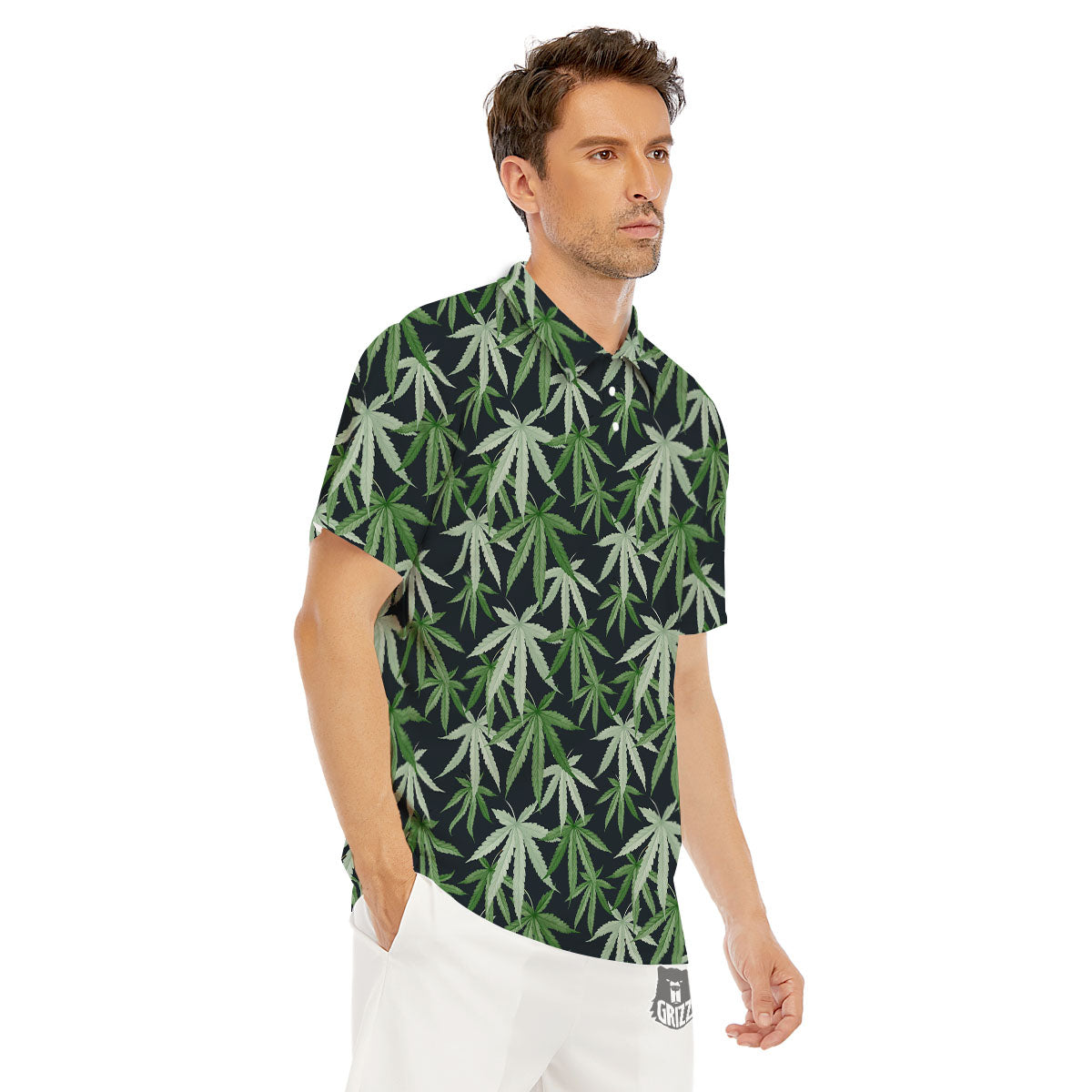 Pot Leaf Green Print Pattern Men's Golf Shirts-grizzshop