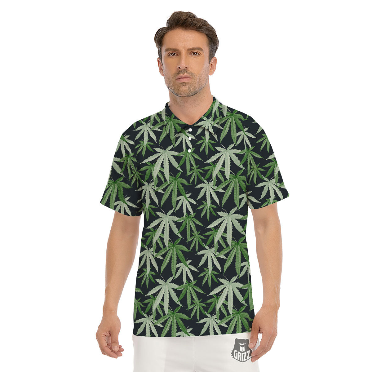 Pot Leaf Green Print Pattern Men's Golf Shirts-grizzshop