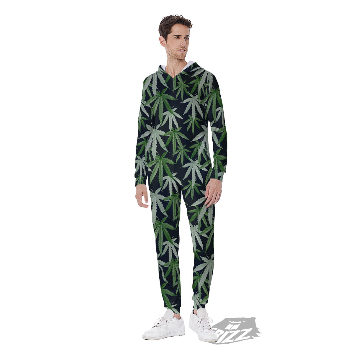 Pot Leaf Green Print Pattern Men's Jumpsuit-grizzshop