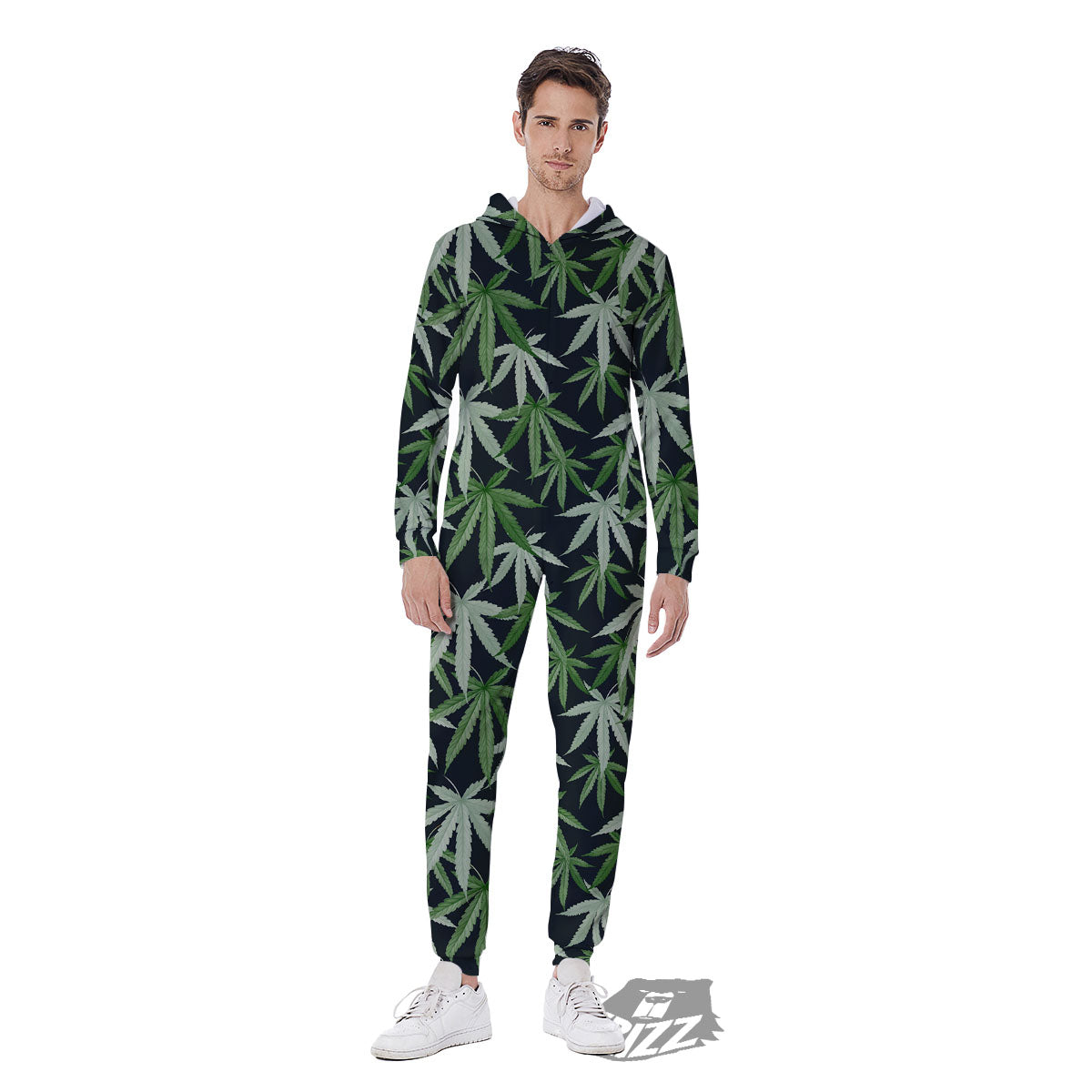 Pot Leaf Green Print Pattern Men's Jumpsuit-grizzshop