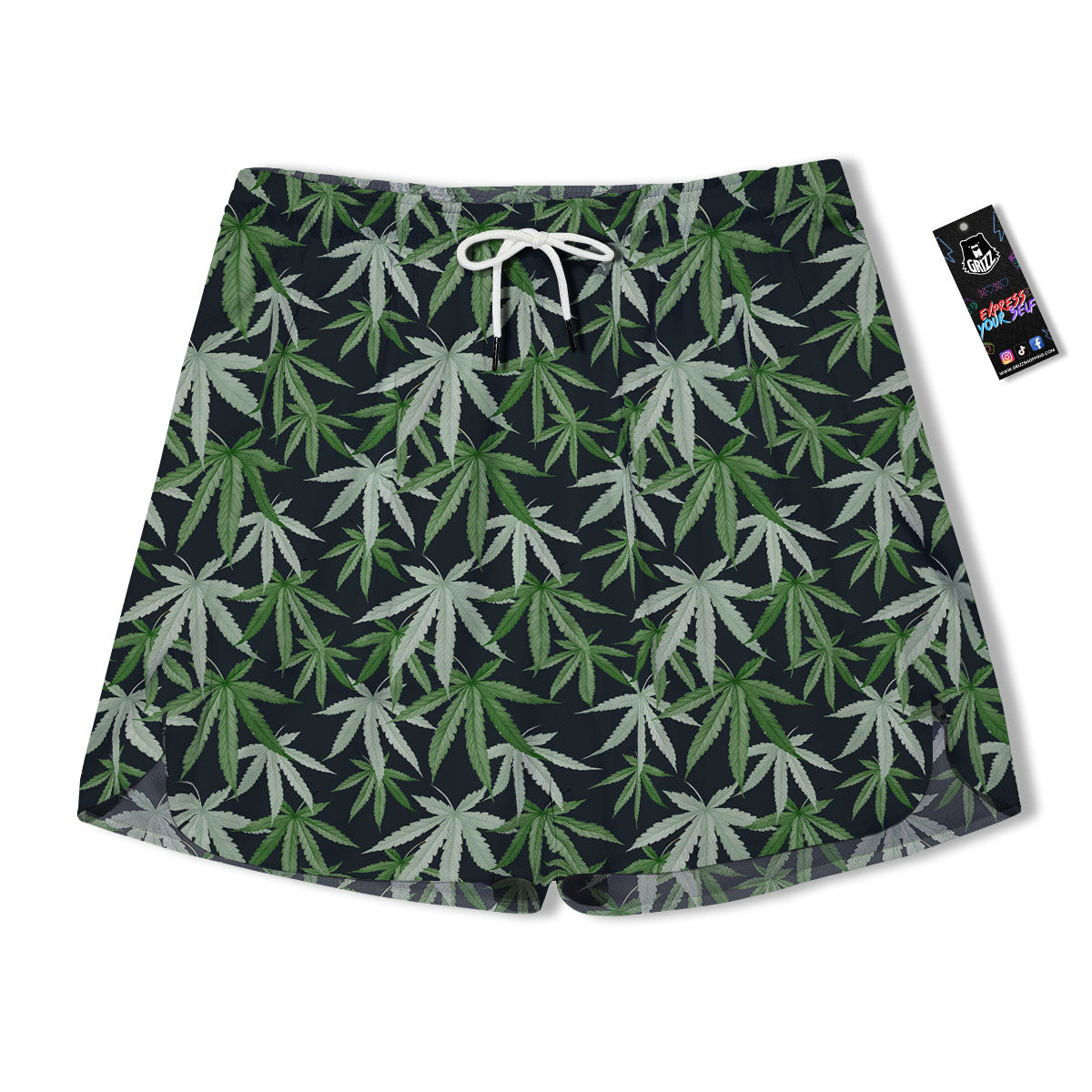 Pot Leaf Green Print Pattern Men's Running Shorts-grizzshop