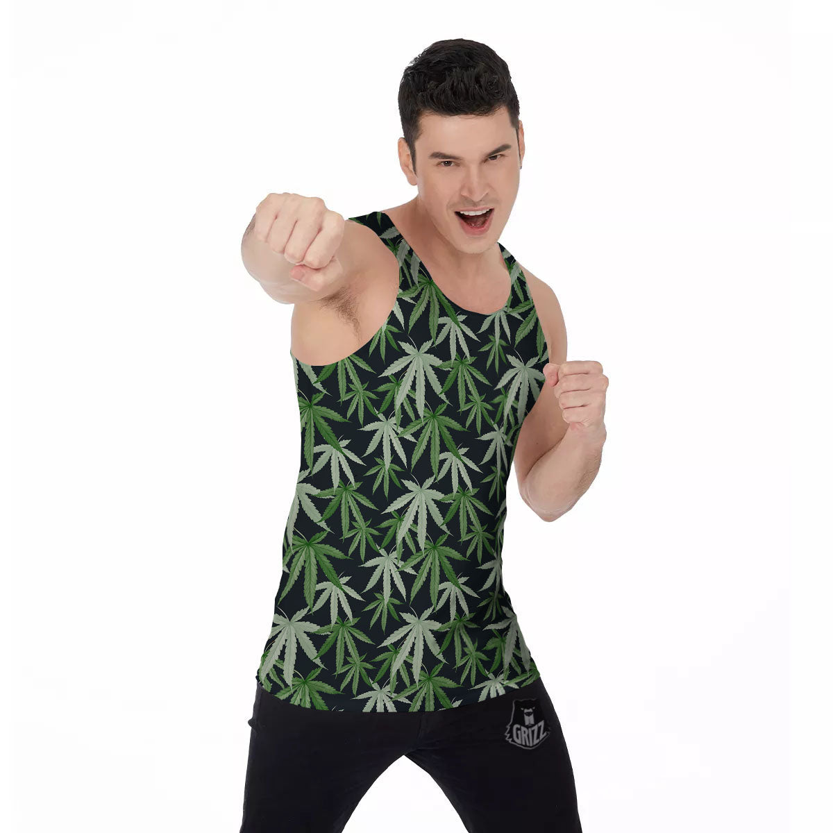 Pot Leaf Green Print Pattern Men's Tank Top-grizzshop