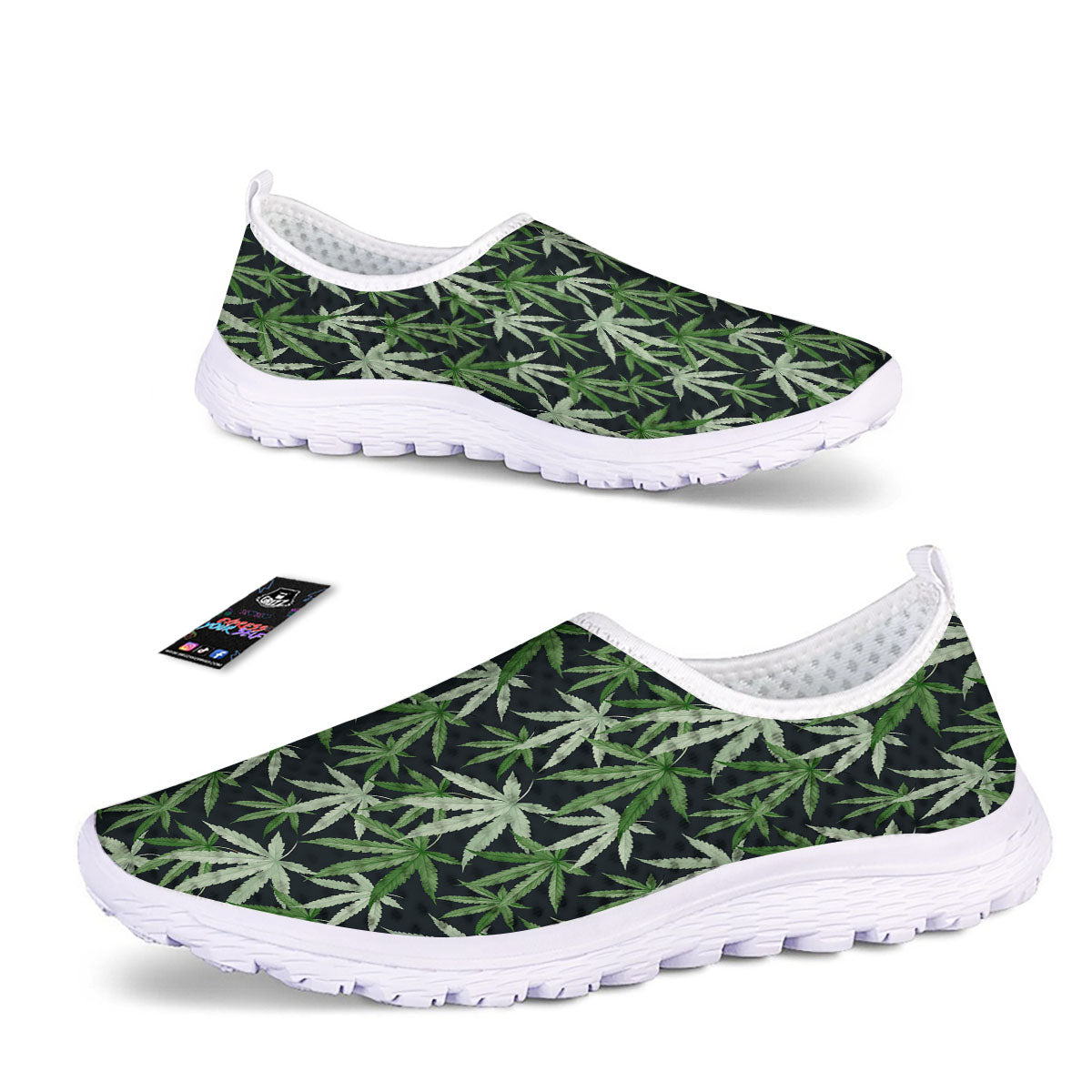 Pot Leaf Green Print Pattern Nurse Shoes-grizzshop