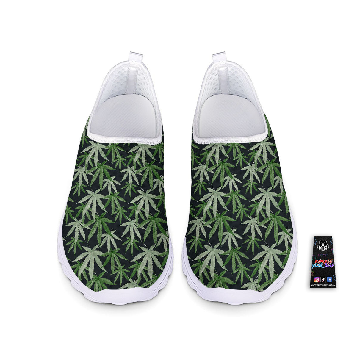 Pot Leaf Green Print Pattern Nurse Shoes-grizzshop