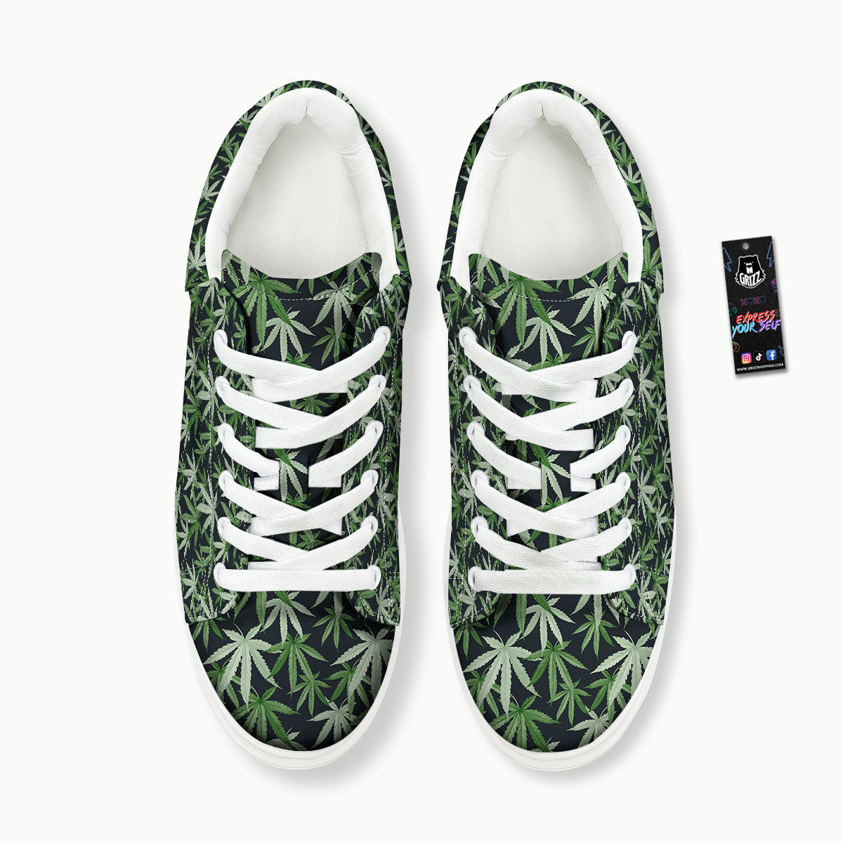 Pot Leaf Green Print Pattern Platform Shoes-grizzshop