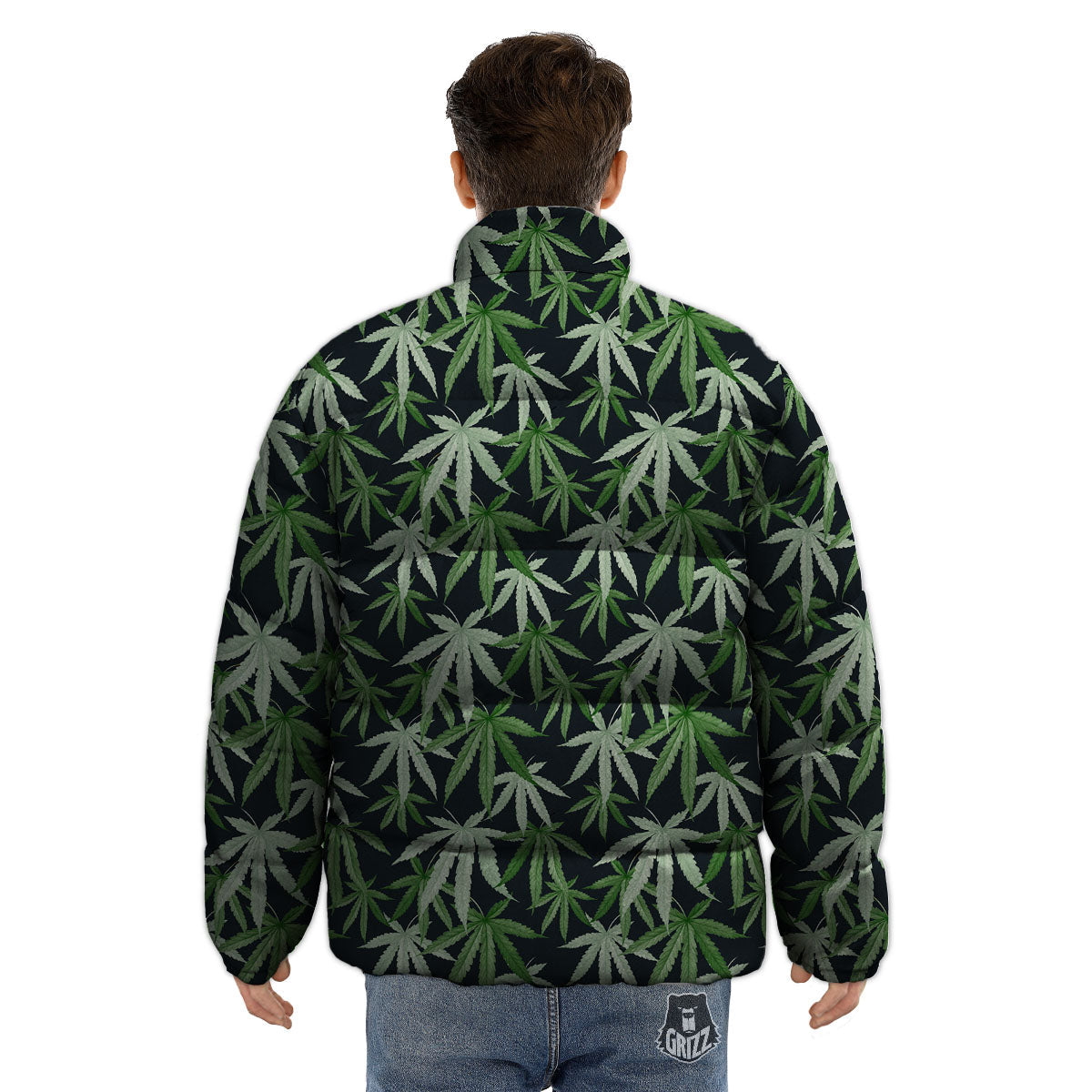 Pot Leaf Green Print Pattern Puffer Jacket-grizzshop