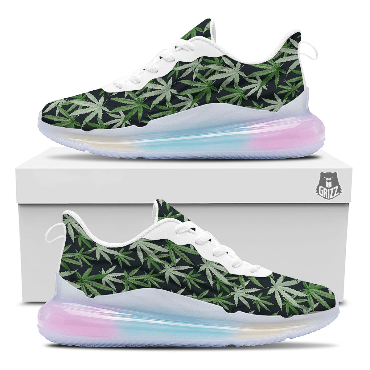 Pot Leaf Green Print Pattern Running Sneakers-grizzshop