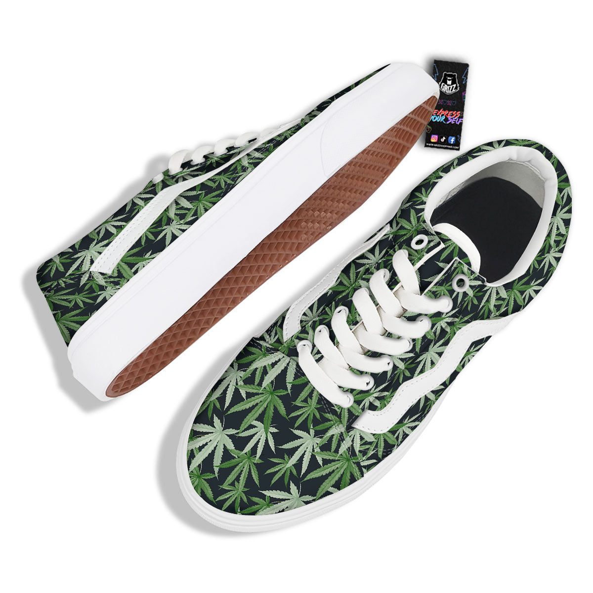 Pot Leaf Green Print Pattern Skate Shoes-grizzshop