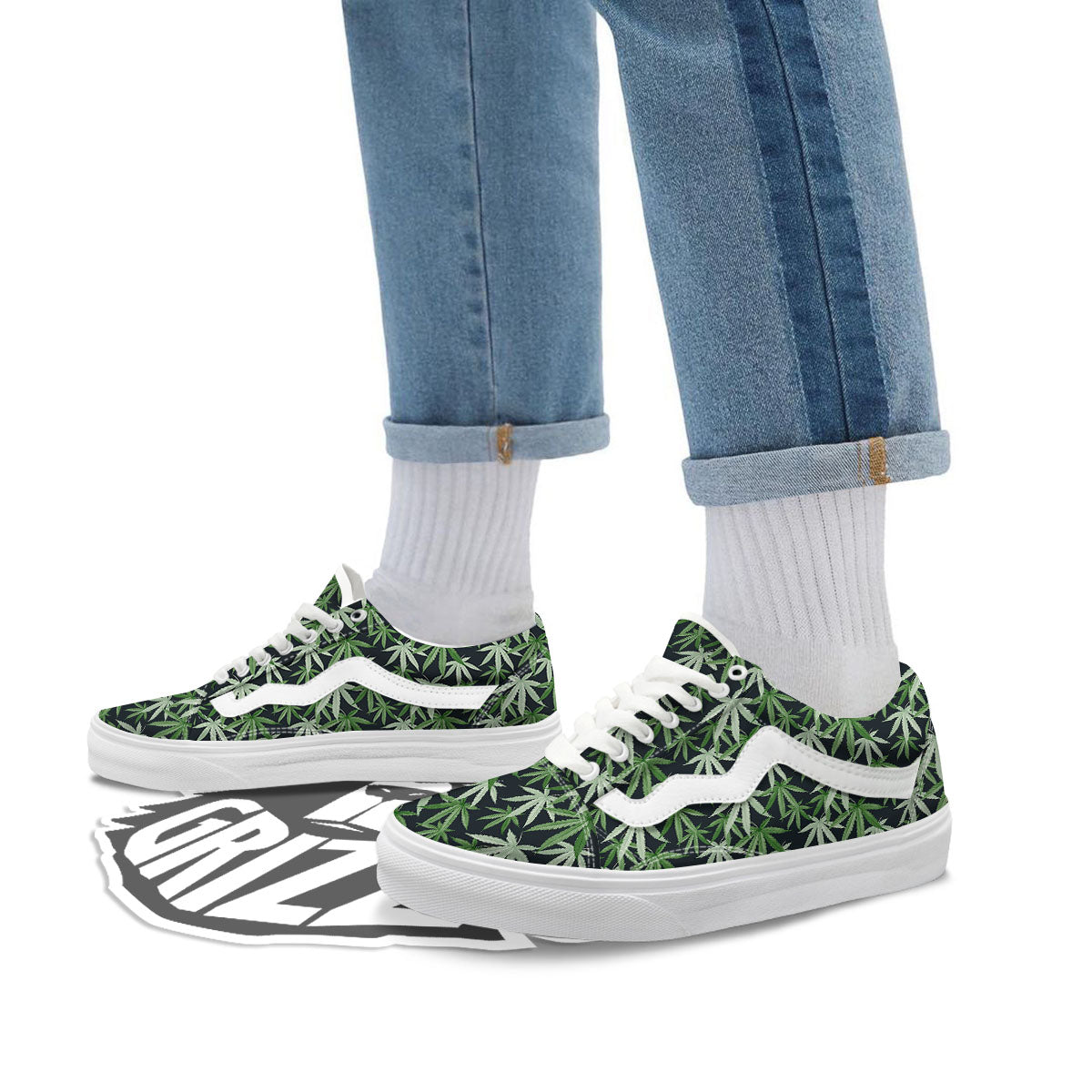 Pot Leaf Green Print Pattern Skate Shoes-grizzshop