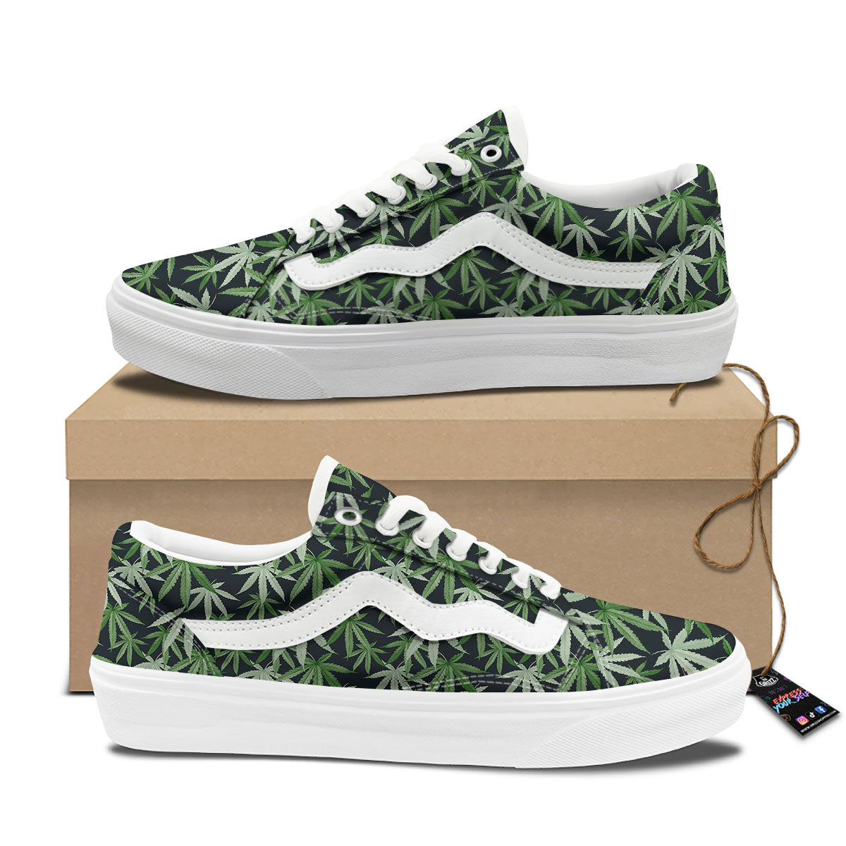 Pot Leaf Green Print Pattern Skate Shoes-grizzshop