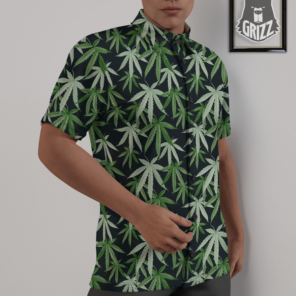 Pot Leaf Green Print Pattern Untucked Shirts-grizzshop