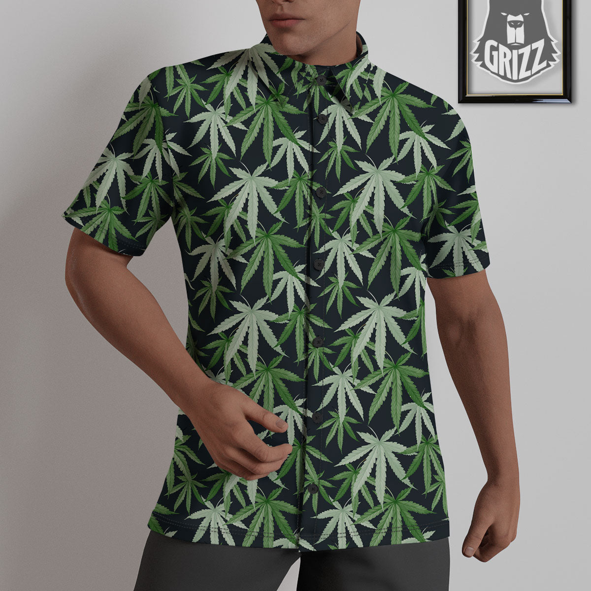 Pot Leaf Green Print Pattern Untucked Shirts-grizzshop
