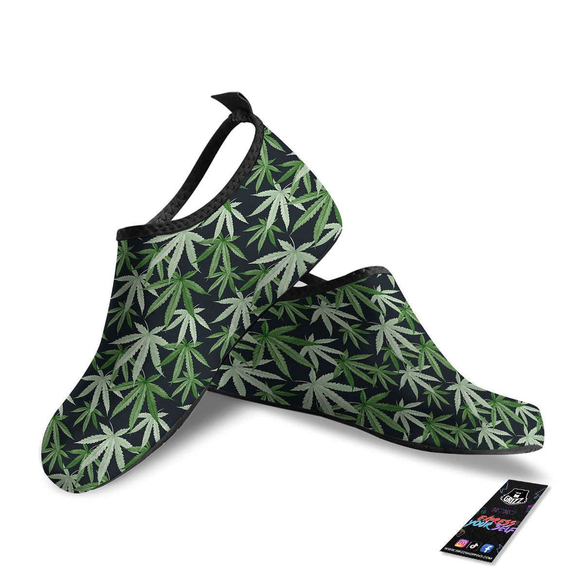 Pot Leaf Green Print Pattern Water Shoes-grizzshop
